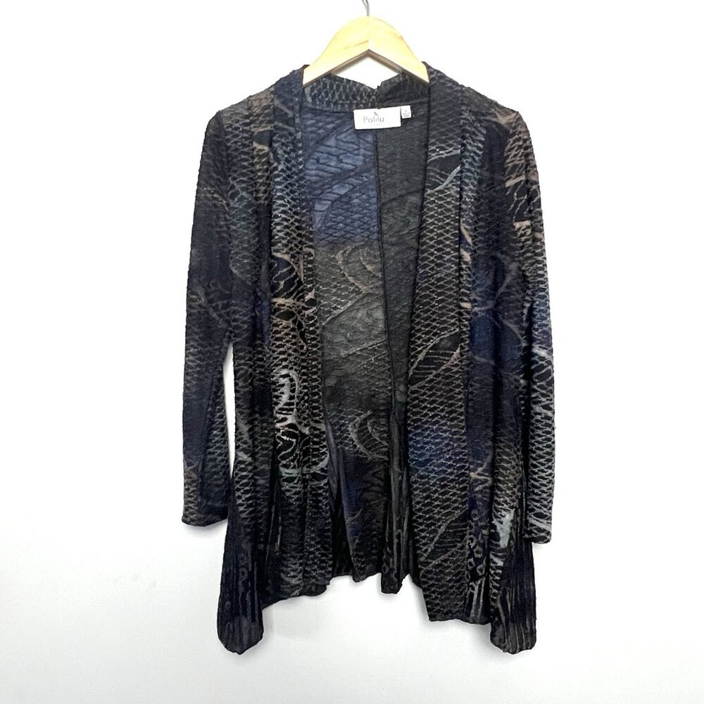 Pallia Open Front Cardigan sz‎ S Textured Burnout Duster Artsy Moody Whimsy